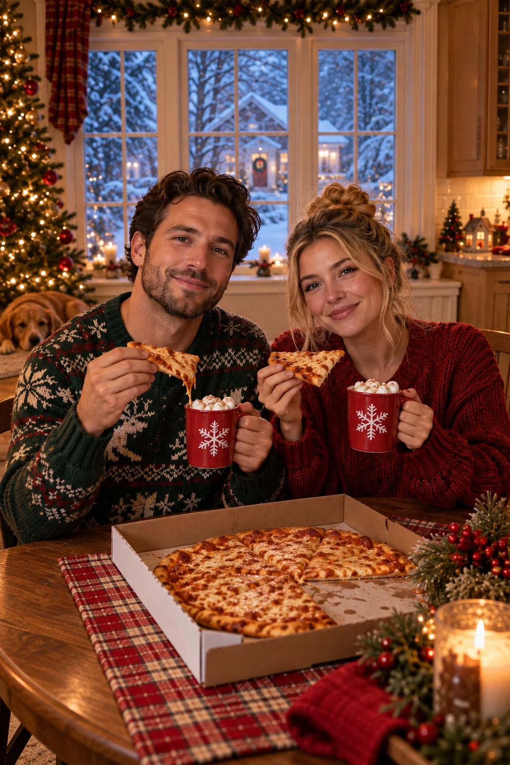 Pizza tylko dla nas — Szablon sceny. W Twoim obrazie: 2 osoby z przesłanych zdjęć.