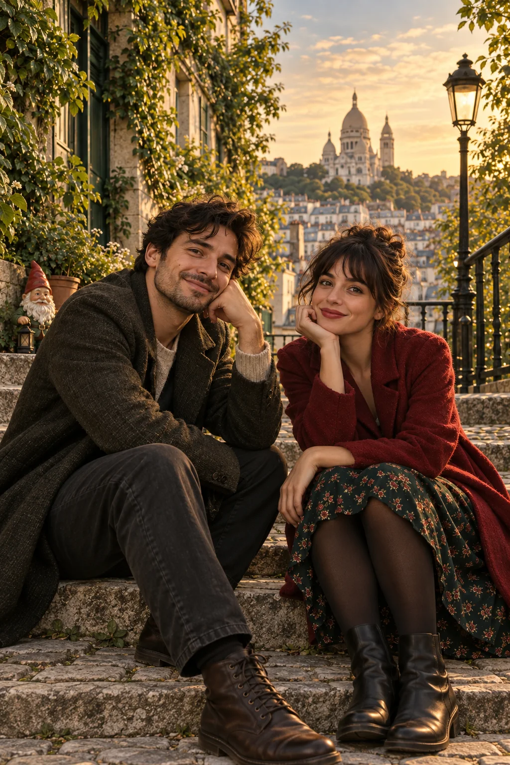 Pocztówka z Montmartre — Szablon sceny. W Twoim obrazie: 2 osoby z przesłanych zdjęć.