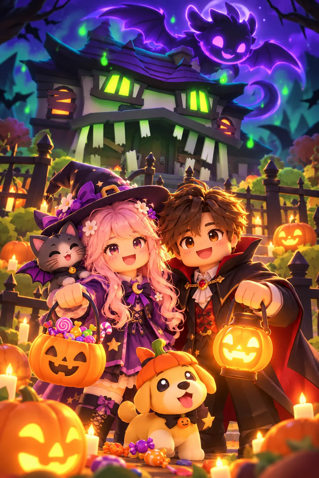 Halloween w Potwornym Dworze — Szablon sceny. W Twoim obrazie: 2 osoby z przesłanych zdjęć.