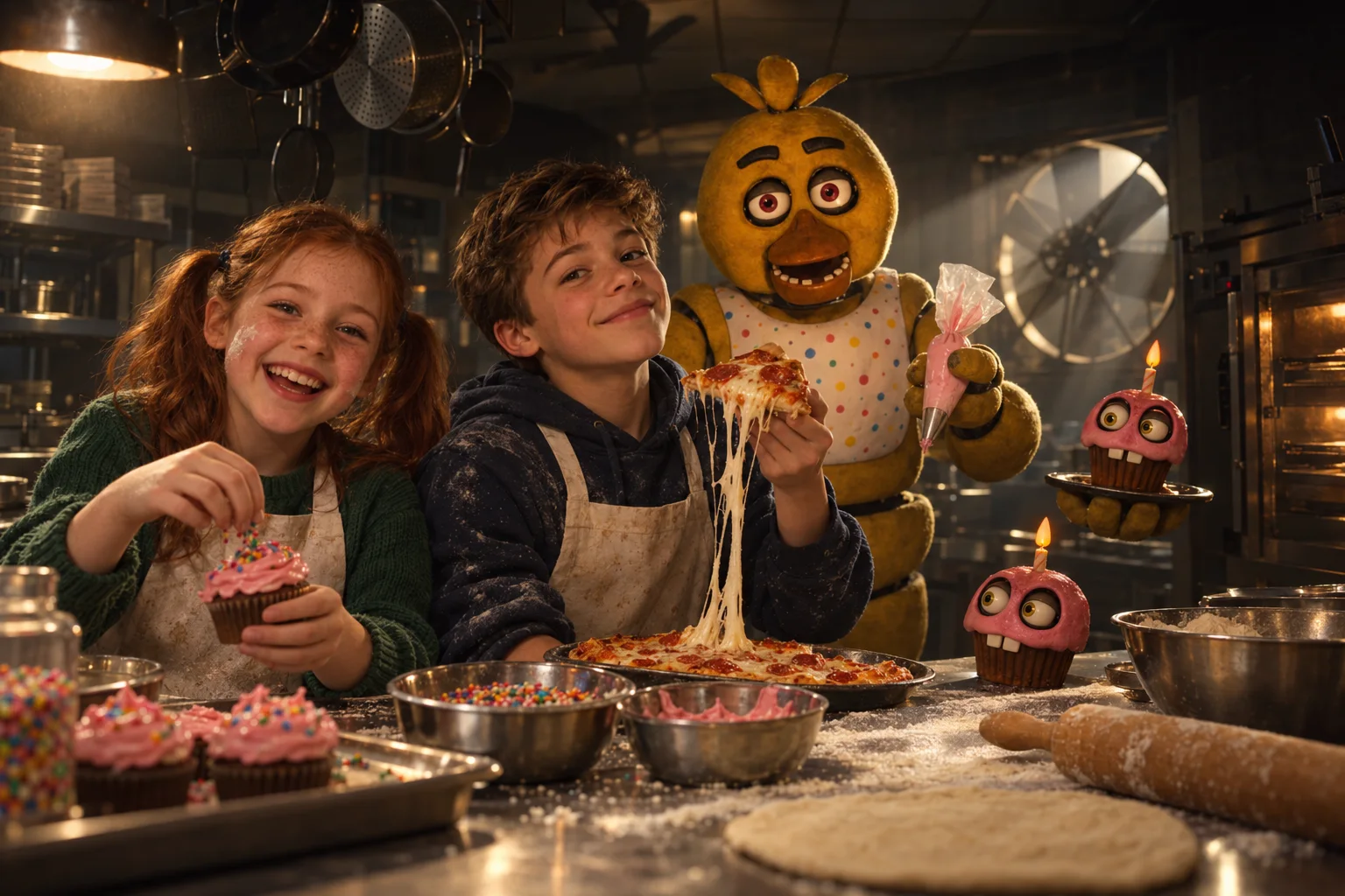 Nocne pieczenie w pizzerii — Szablon sceny. W Twoim obrazie: 1 osoba z przesłanych zdjęć.