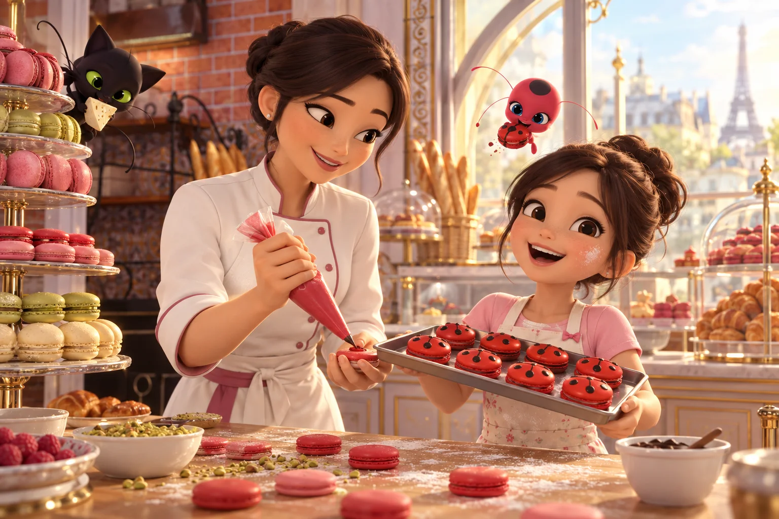 Makaroniki w piekarni — Szablon sceny. W Twoim obrazie: 1 osoba z przesłanych zdjęć.