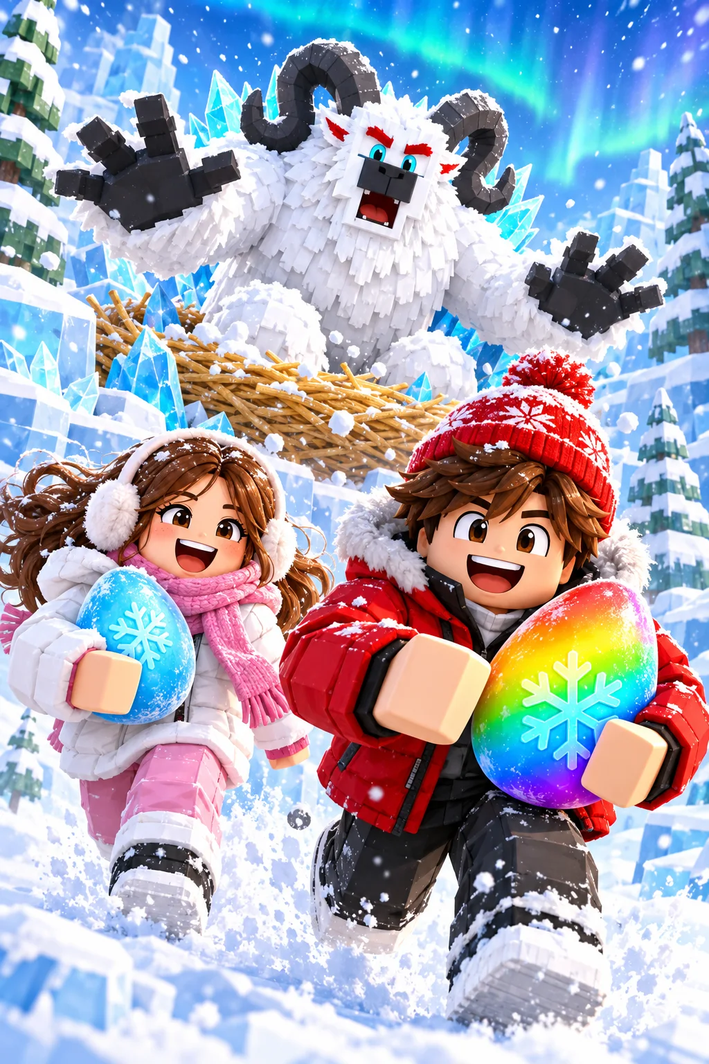 Śnieżna ucieczka przed Yeti — Szablon sceny. W Twoim obrazie: 2 osoby z przesłanych zdjęć.