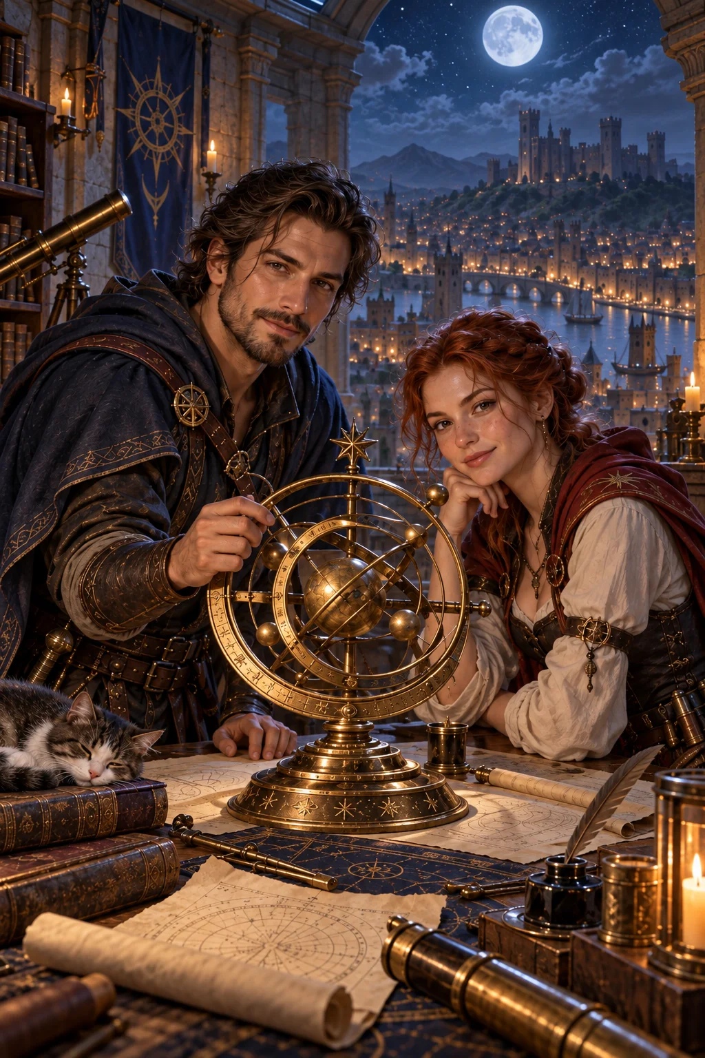 Atlas w wieży astrologa — Szablon sceny. W Twoim obrazie: 2 osoby z przesłanych zdjęć.
