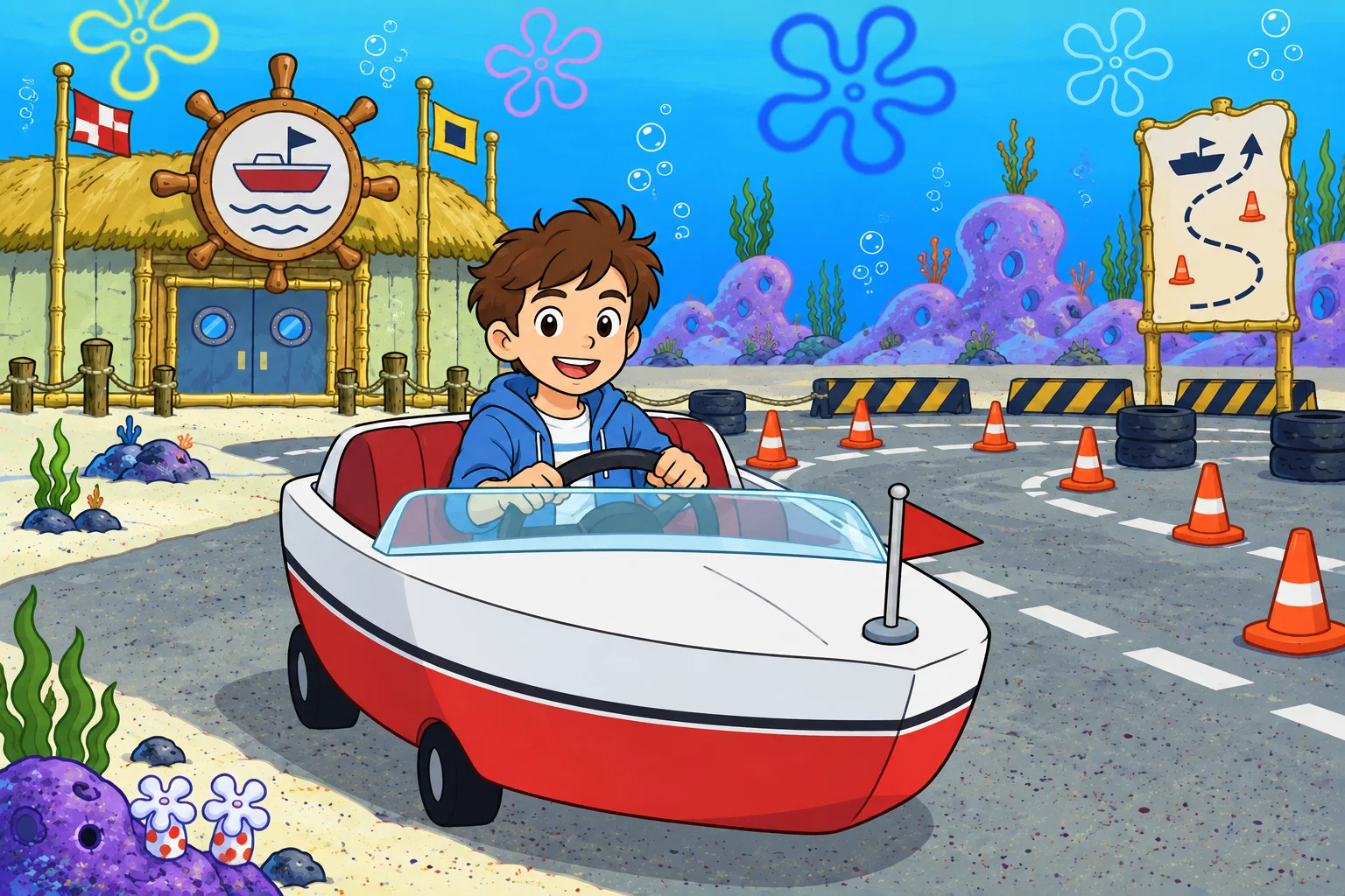 Prawo jazdy w Bikini Bottom — Szablon sceny. W Twoim obrazie: 1 osoba z przesłanych zdjęć.
