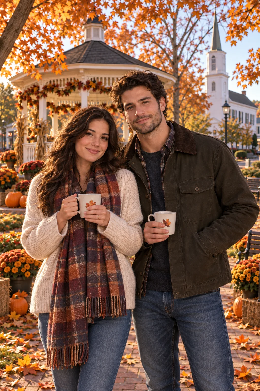 Jesień na placu Stars Hollow — Szablon sceny. W Twoim obrazie: 2 osoby z przesłanych zdjęć.